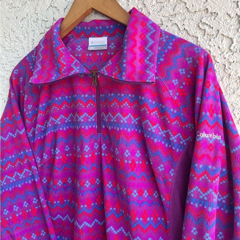 COLUMBIA Aztec Purple, Pink, Red Bright Fleece Quarter Zip Women’s Large - Picture 3 of 9